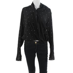 Foley + Corinna Women Black Silk Polka Dot Blouse Long Sleeve Button Size M
